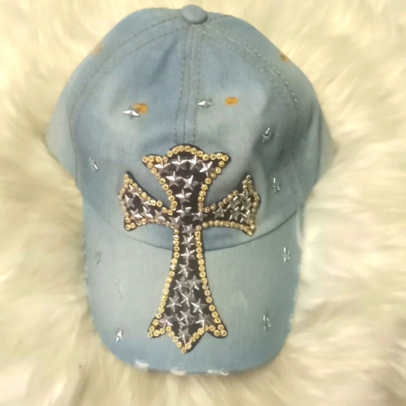 Cross Bling 💎 Denim Baseball Cap - Picture 10 of 12